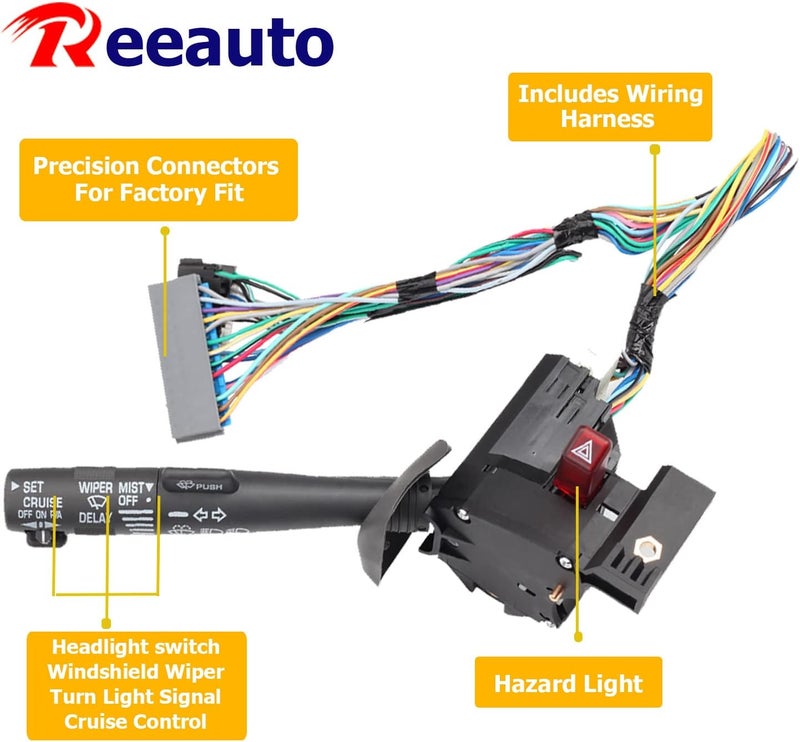 Reeauto Multi-Function Combination Turn Signal, Wiper, Washers, Hazard Switch, Cruise Control Switch Compatible with 95-99 Tahoe Blazer Suburban K1500 - Replaces OE# 26100985, 26036312, 2330814 - Image 4
